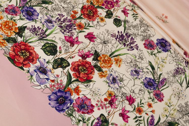 ШЕЛК СТРЕЙЧ ПРИНТ Розовый Цветы,1138908