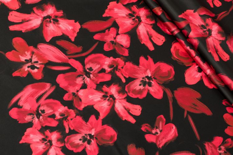 ВИСКОЗА ПОЛИРОВАННАЯ СТРЕЙЧ ПРИНТ Черный Цветы,1124529