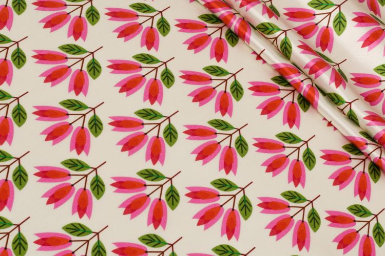 ВИСКОЗА ПОЛИРОВАННАЯ ПРИНТ Молочный Цветы,1141571