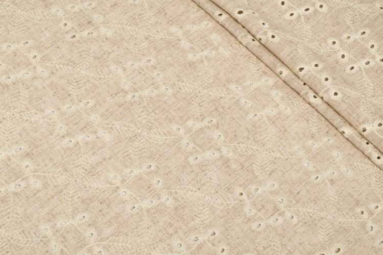 ЛЕН СТРЕЙЧ С ВЫШИВКОЙ Бежевый Цветы,1141731