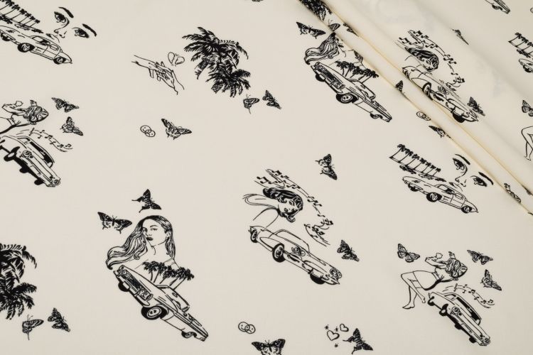 КРЕП ВИСКОЗА ПРИНТ Молочный Цветы,1142004