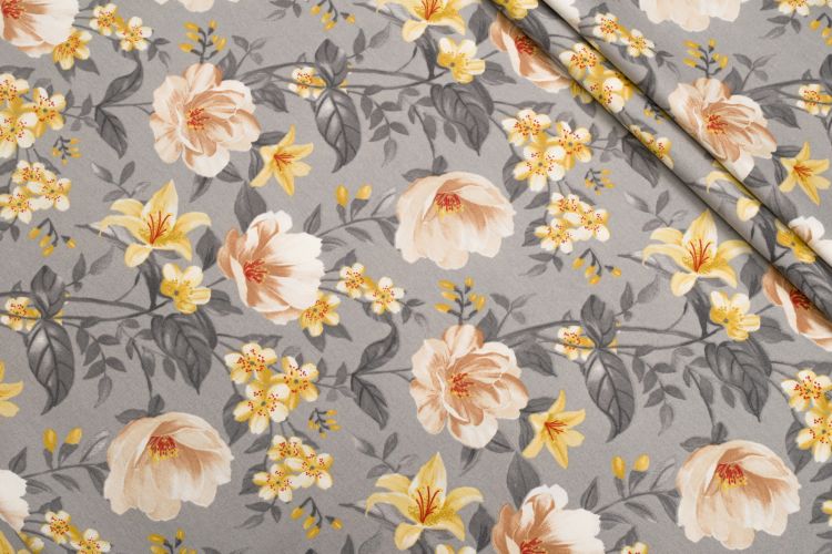 ТКАНЬ ДЕКОРАТИВНАЯ ПРИНТ Серый Цветы,1108284
