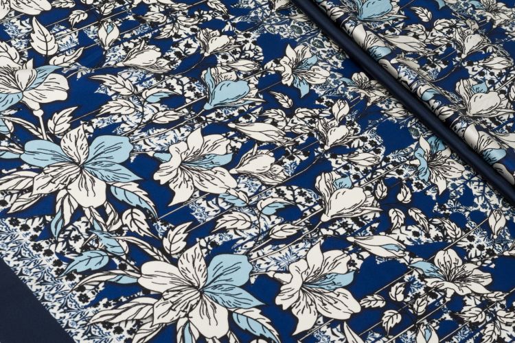 ШОВК СТРЕЙЧ ПРИНТ Синій Квіти,1120699