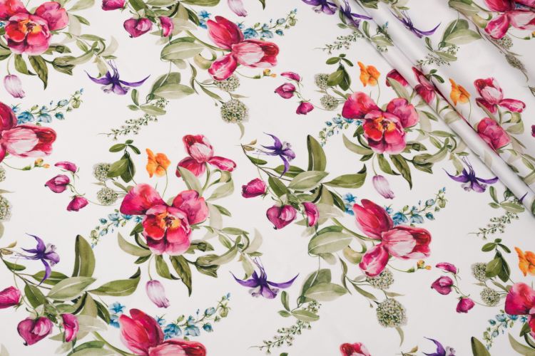 ШОВК САТИН АРМАНІ ПРИНТ Молочний Квіти,1114018