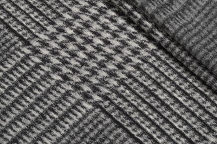 ТРИКОТАЖ ВОВНА ПРИНТ Сірий Клітини,1011355